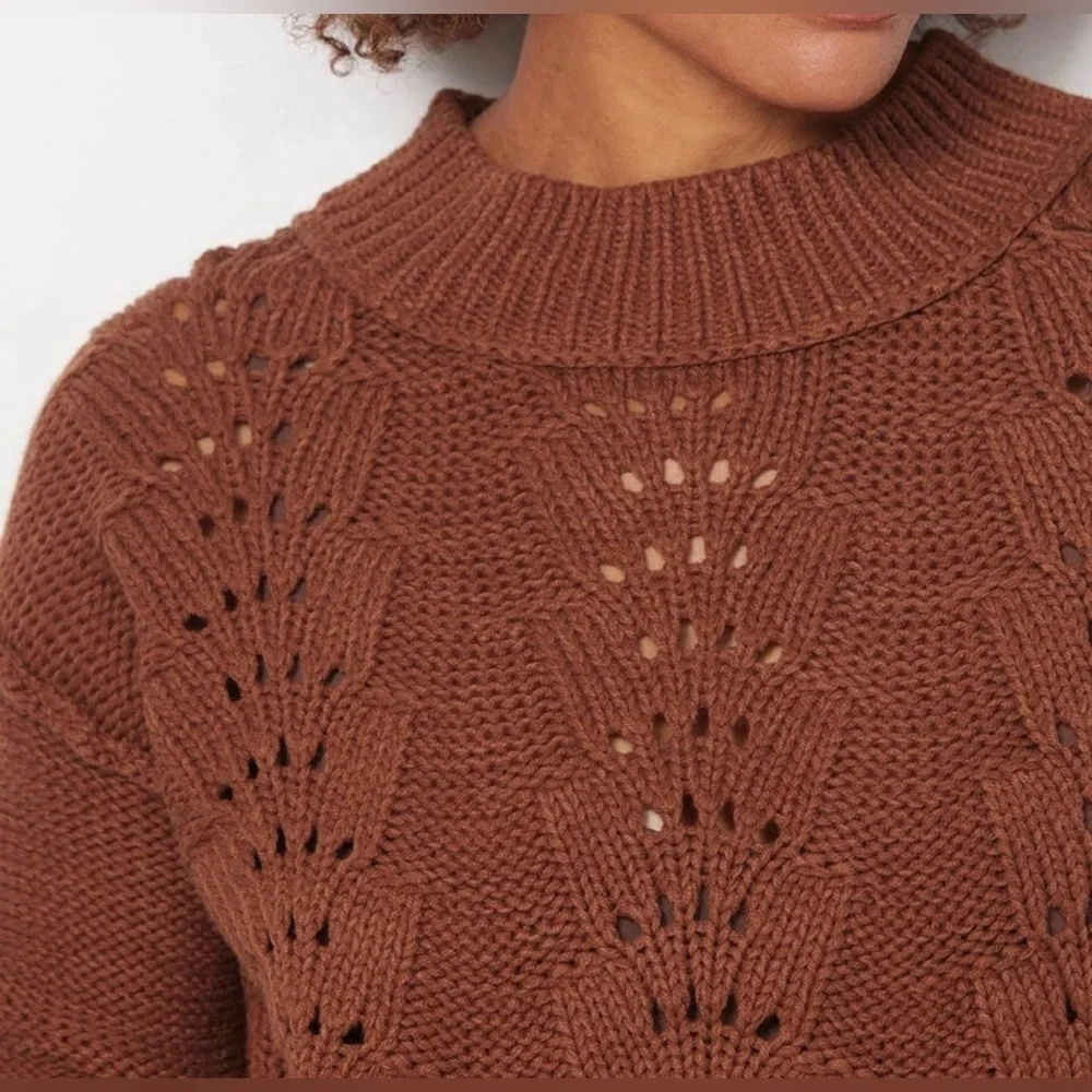 Free People Bell Song‎ Crewneck Chunky Knit Sweater Brown Cotton Blend Medium